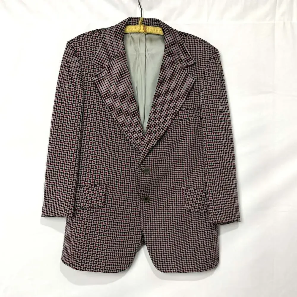 Vintage 70s Curlee Men Houndstooth Blazer Sport Coat Suit Jacket No Size